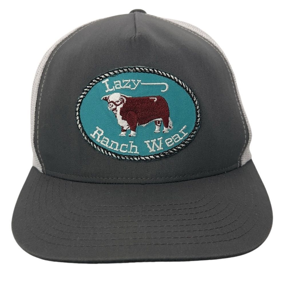 Lazy Ranch Wear embroidered cow Patch Trucker Gray Snap Back cowgirl